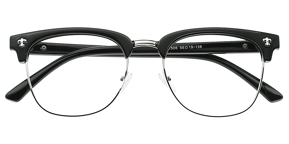 Black Silver Oval Classic Elaborate Mixed Materials Eyeglasses
