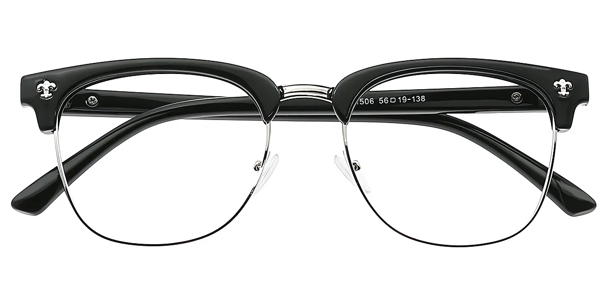 Black Silver Oval Classic Elaborate Mixed Materials Eyeglasses