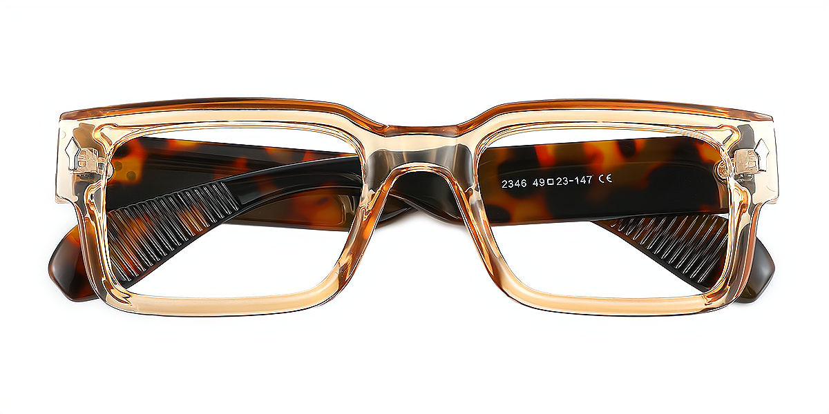 Brown Rectangle Retro Plastic Eyeglasses