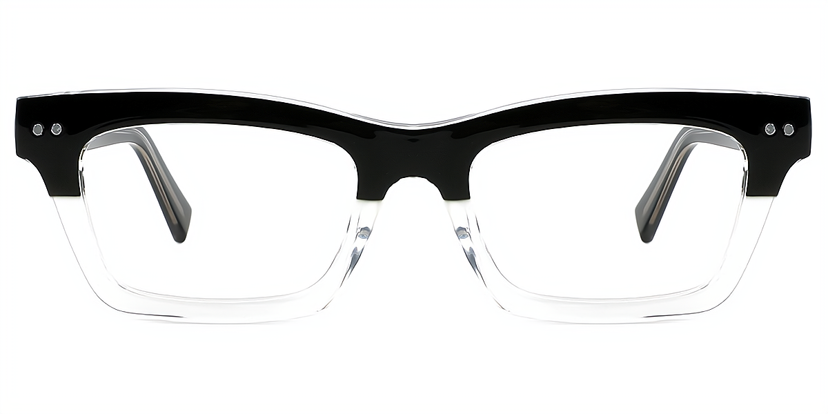 Black Clear Rectangle Retro TR90 Eyeglasses
