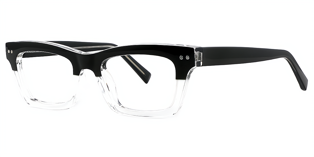 Black Clear Rectangle Retro TR90 Eyeglasses