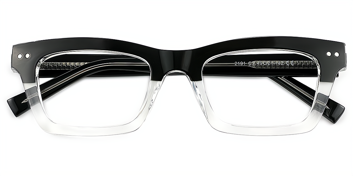 Black Clear Rectangle Retro TR90 Eyeglasses