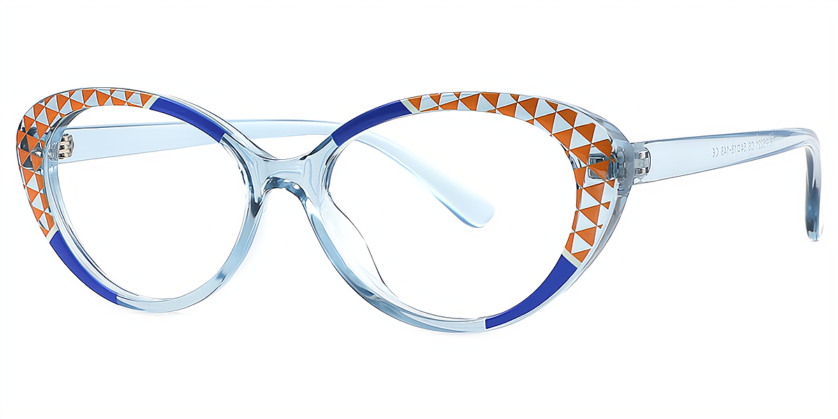 Blue Oval Hipster Plastic Eyeglasses