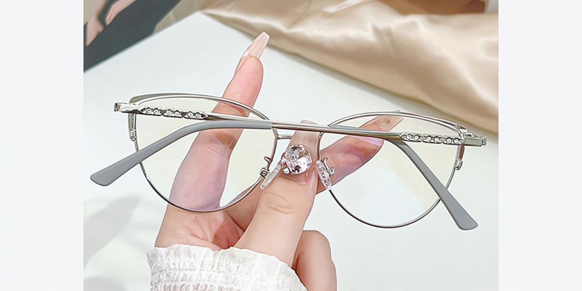 Blue Silver Cat Eye Elaborate Metal Eyeglasses