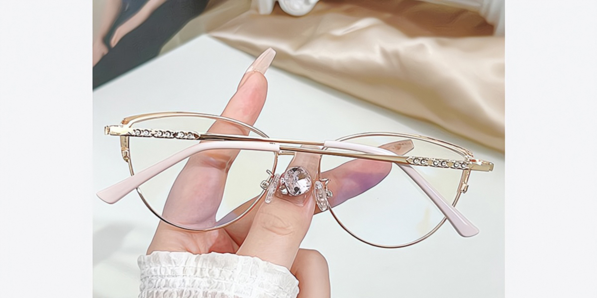 Pink Golden Cat Eye Elaborate Metal Eyeglasses