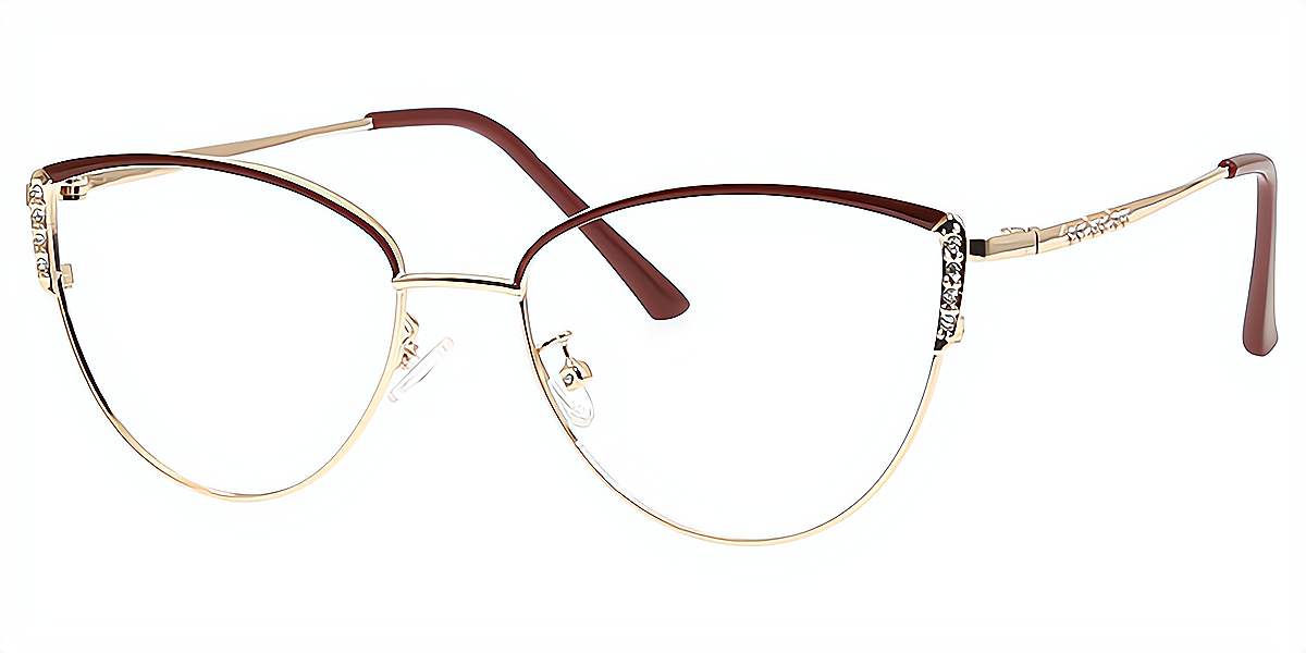 Red Golden Cat Eye Elaborate Metal Eyeglasses
