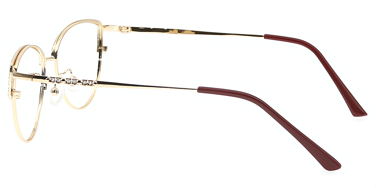 Red Golden Cat Eye Elaborate Metal Eyeglasses