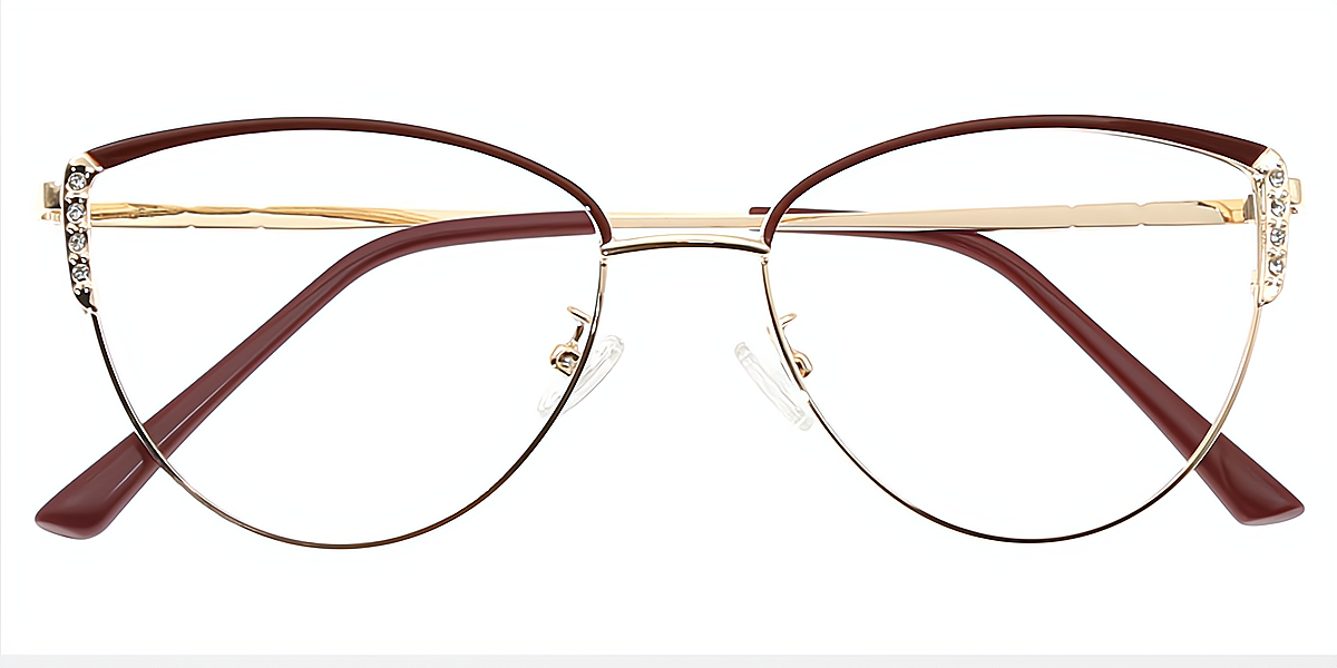 Red Golden Cat Eye Elaborate Metal Eyeglasses