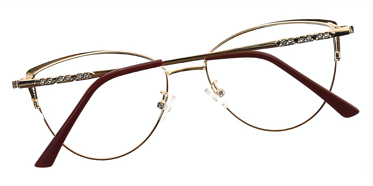 Red Golden Cat Eye Elaborate Metal Eyeglasses