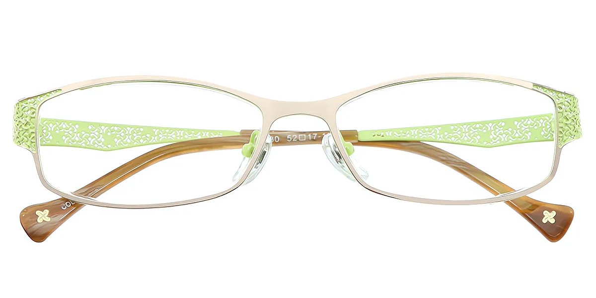 Green Golden Rectangle Unique Refined Metal Eyeglasses