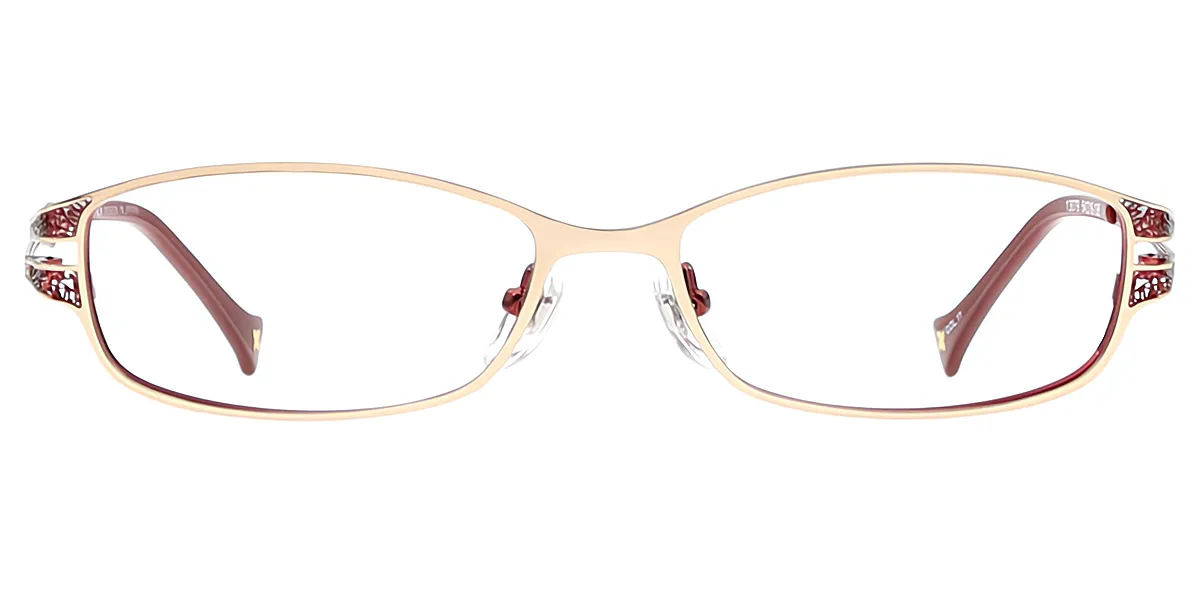 Red Golden Rectangle Unique Intricate Metal Eyeglasses