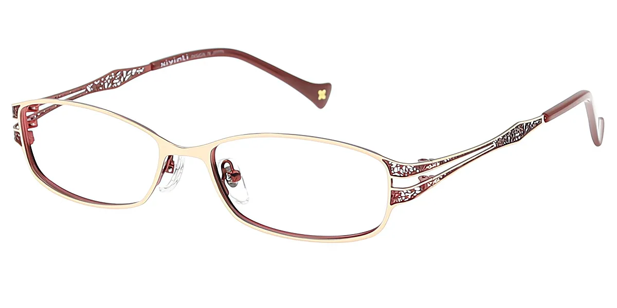 Red Golden Rectangle Unique Intricate Metal Eyeglasses