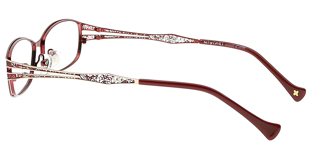 Red Golden Rectangle Unique Intricate Metal Eyeglasses