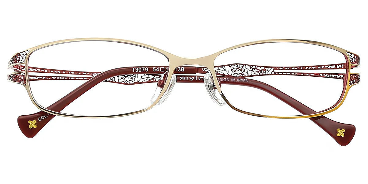 Red Golden Rectangle Unique Intricate Metal Eyeglasses