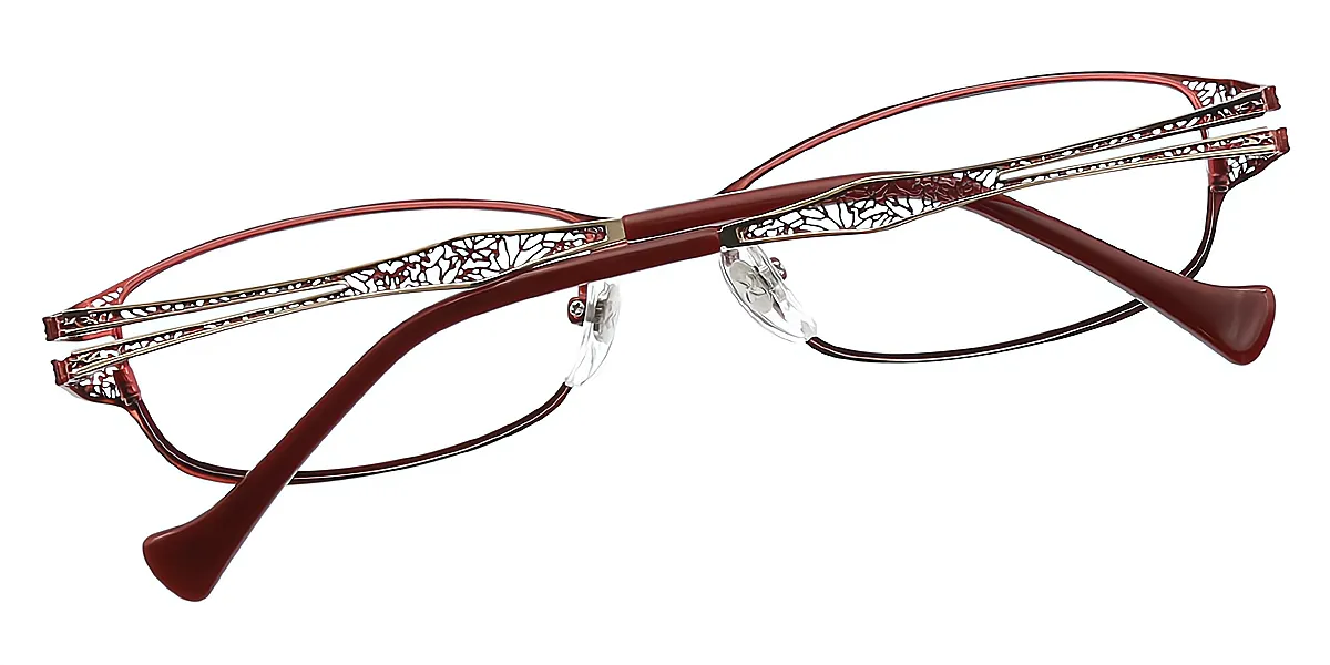 Red Golden Rectangle Unique Intricate Metal Eyeglasses