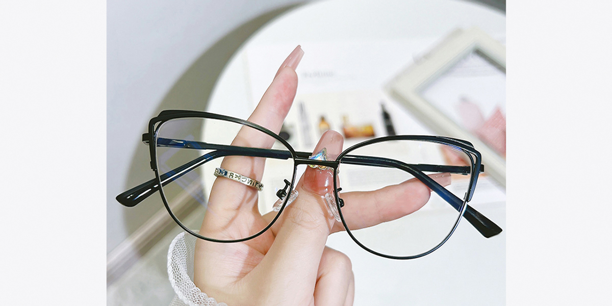 Black Cat Eye Elegant Metal Eyeglasses