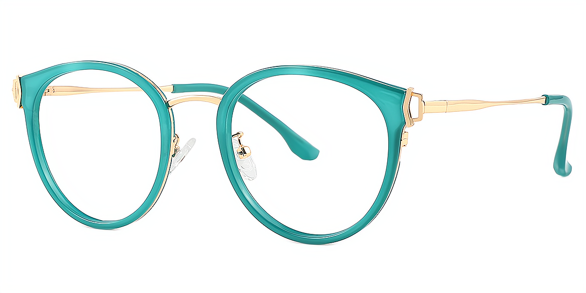 Green Oval Chic Mixed Materials Eyeglasses