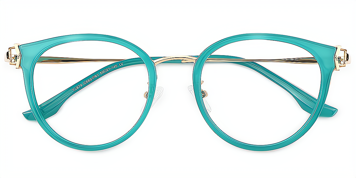 Green Oval Chic Mixed Materials Eyeglasses