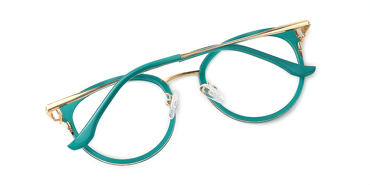 Green Oval Chic Mixed Materials Eyeglasses