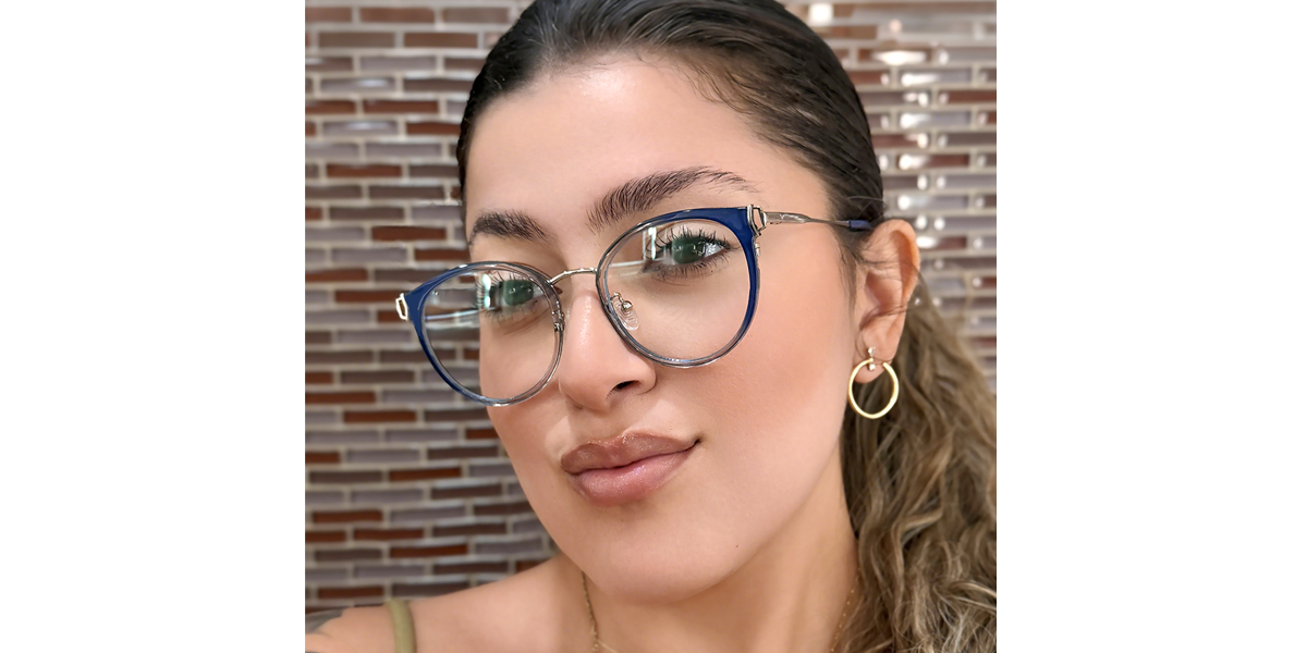 Blue Gradient Oval Chic Mixed Materials Eyeglasses