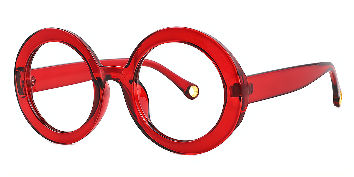 Red Round Hipster Plastic Eyeglasses