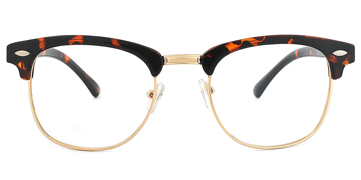 Tortoise Gold Oval Retro Horn Metal Eyeglasses