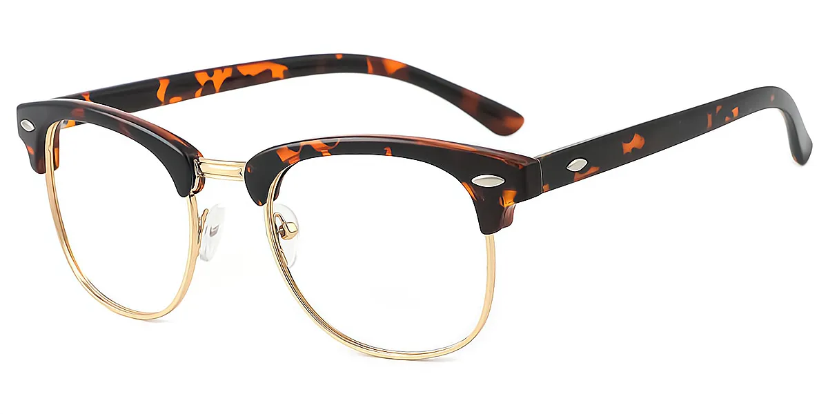 Tortoise Gold Oval Retro Horn Metal Eyeglasses