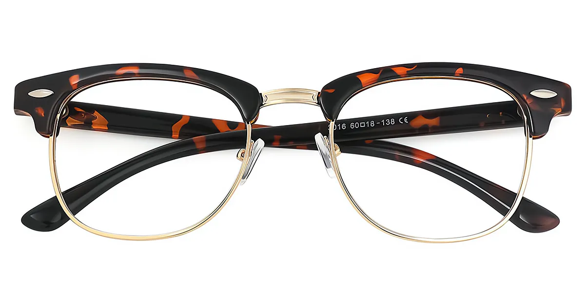 Tortoise Gold Oval Retro Horn Metal Eyeglasses