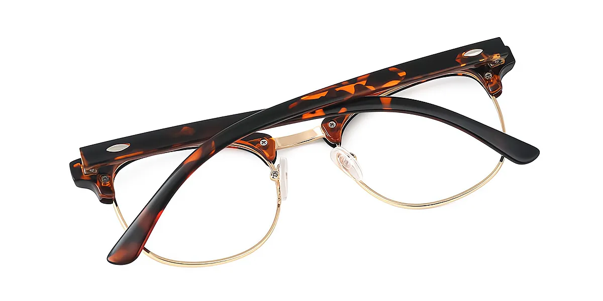 Tortoise Gold Oval Retro Horn Metal Eyeglasses