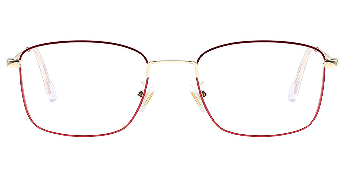 Red Rectangle Simple Metal Eyeglasses