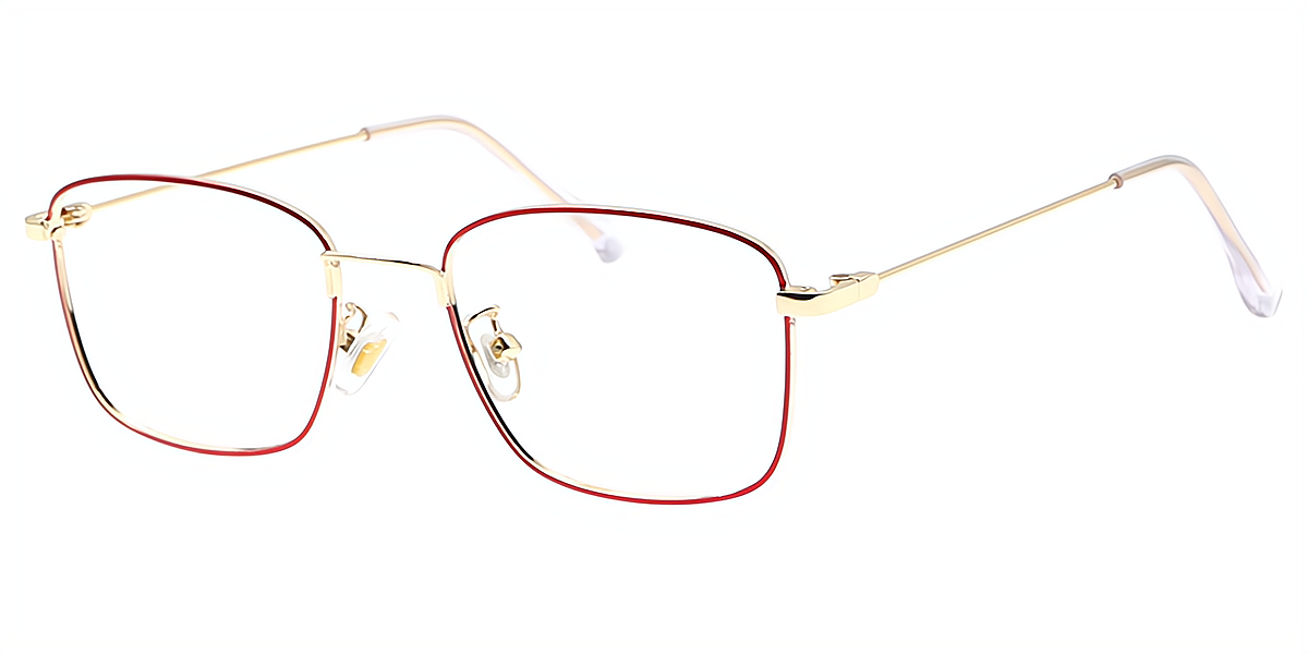 Red Rectangle Simple Metal Eyeglasses