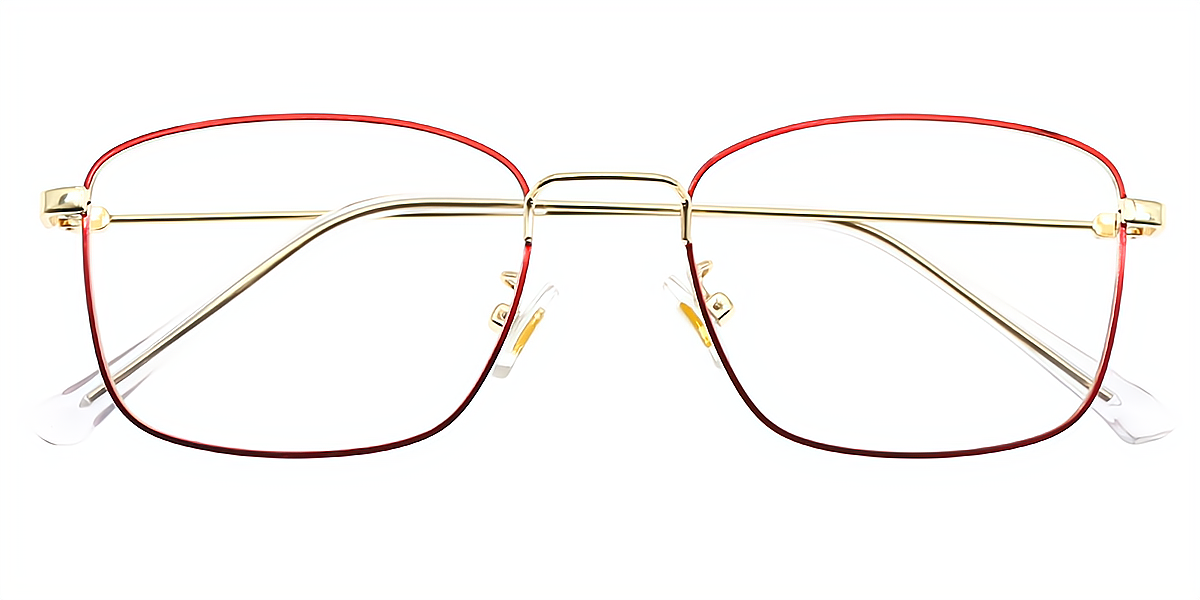 Red Rectangle Simple Metal Eyeglasses