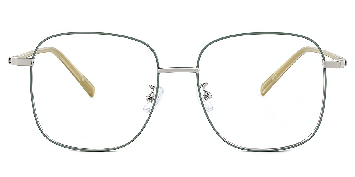 Green Silver Square Simple Oversized Metal Eyeglasses