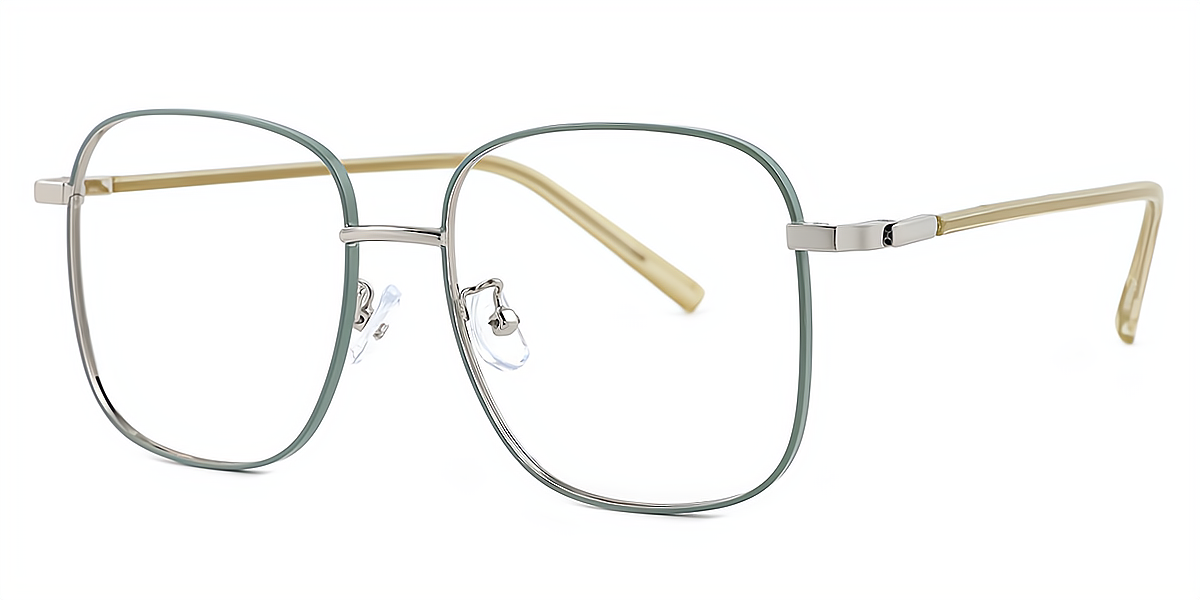 Green Silver Square Simple Oversized Metal Eyeglasses