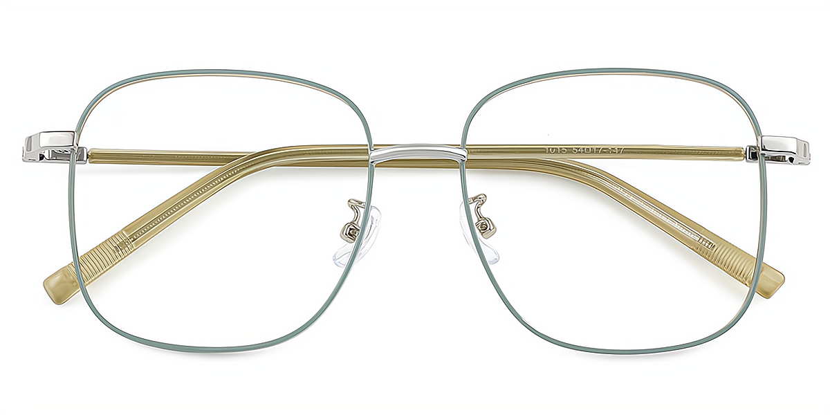 Green Silver Square Simple Oversized Metal Eyeglasses