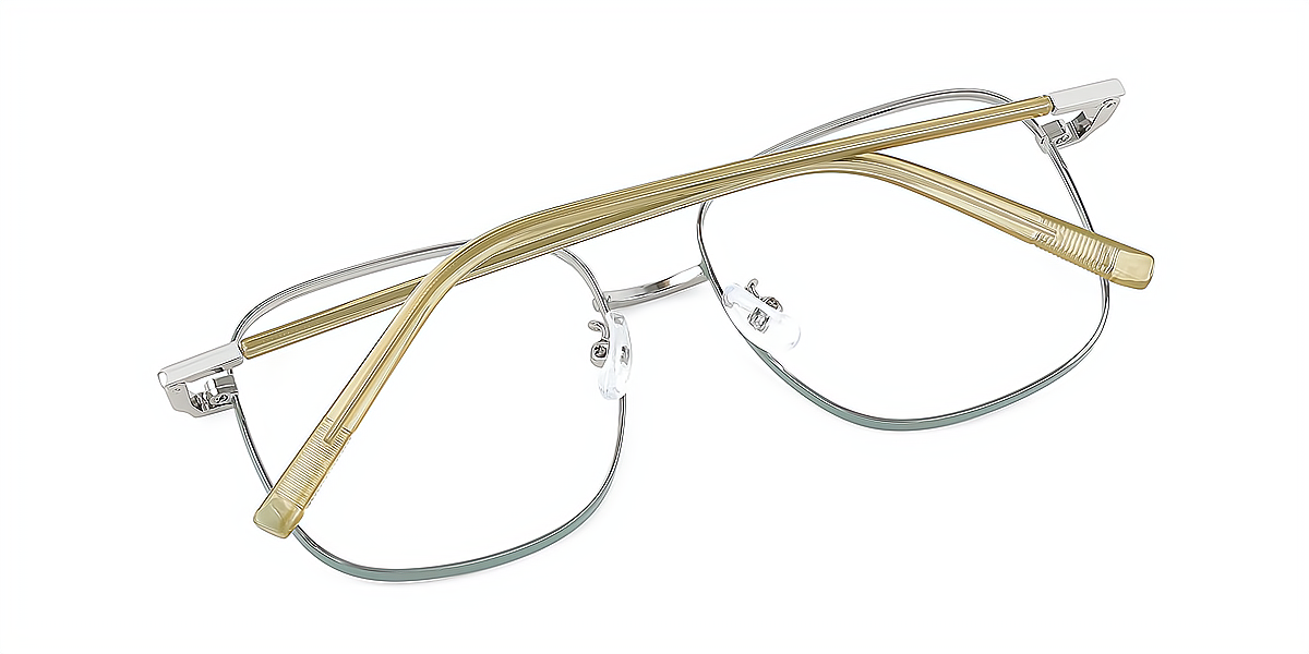 Green Silver Square Simple Oversized Metal Eyeglasses