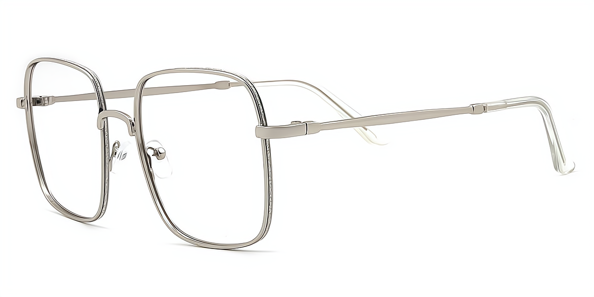 Silver Square Simple Oversized Metal Eyeglasses