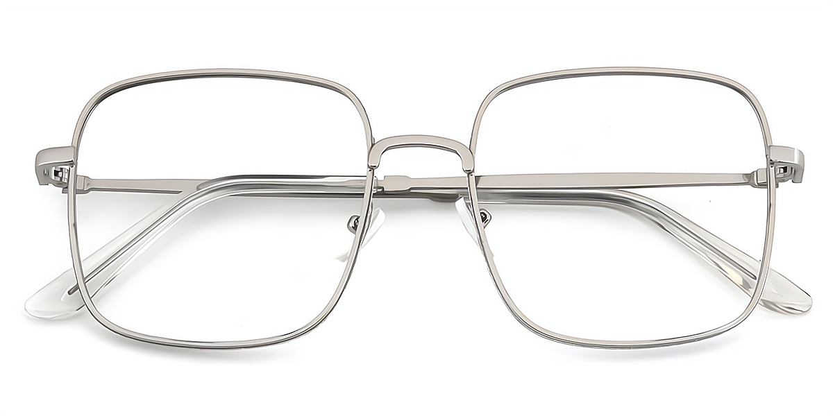 Silver Square Simple Oversized Metal Eyeglasses