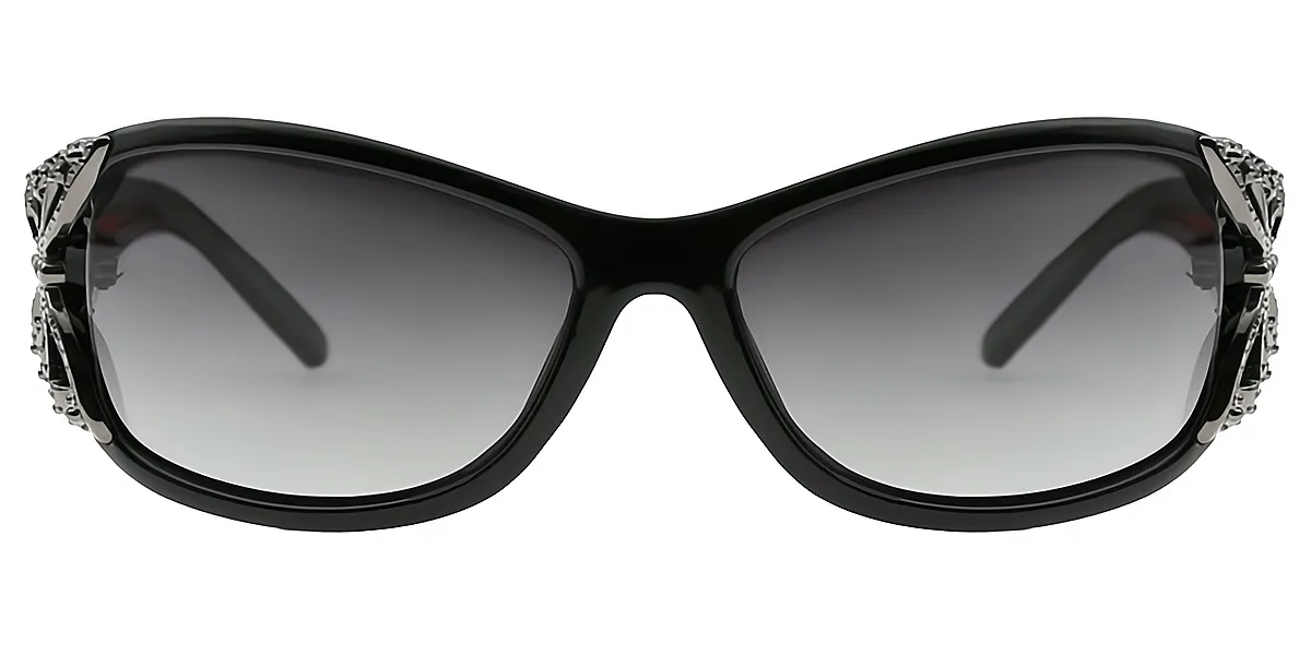 Black Oval Ornate Plastic Eyeglasses