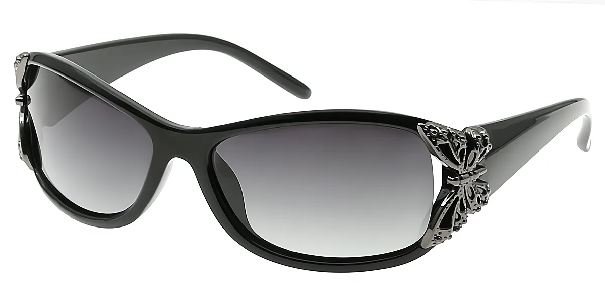 Black Oval Ornate Plastic Eyeglasses
