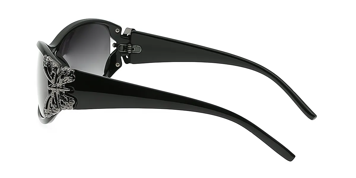 Black Oval Ornate Plastic Eyeglasses