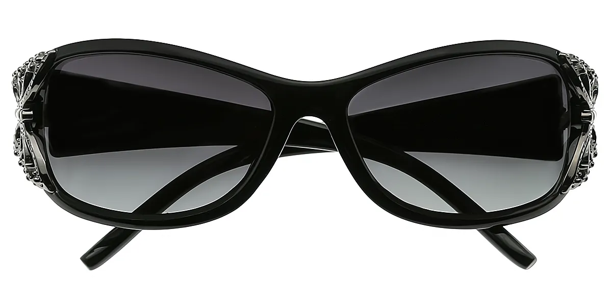 Black Oval Ornate Plastic Eyeglasses