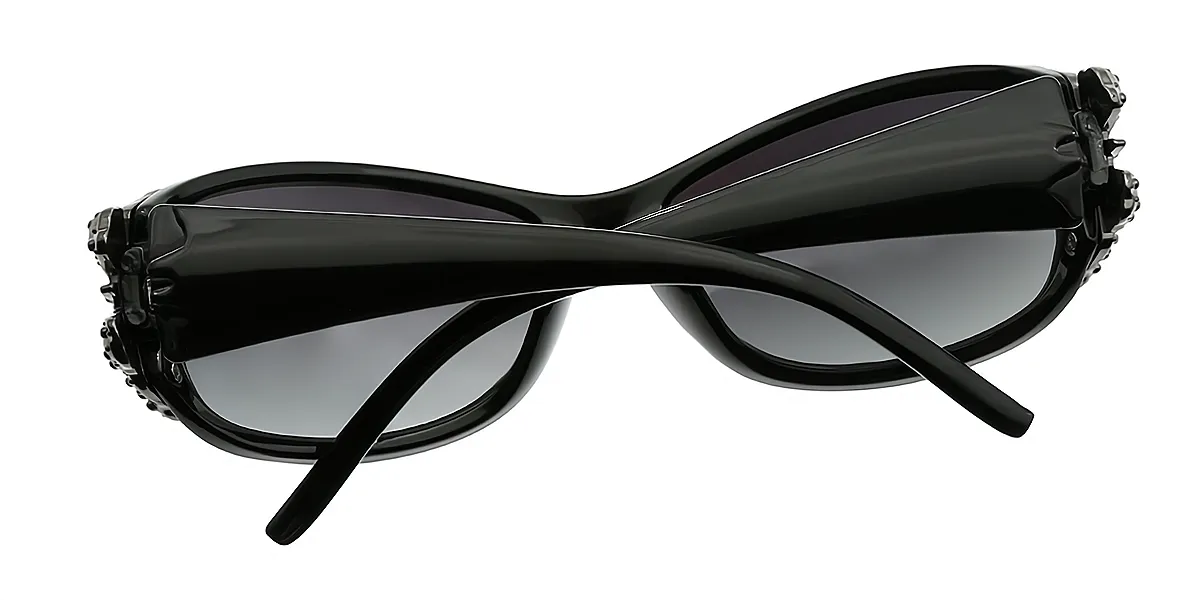 Black Oval Ornate Plastic Eyeglasses