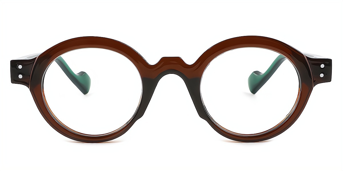 Brown Round Retro Plastic Eyeglasses