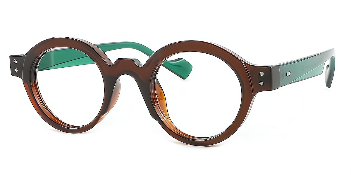 Brown Round Retro Plastic Eyeglasses