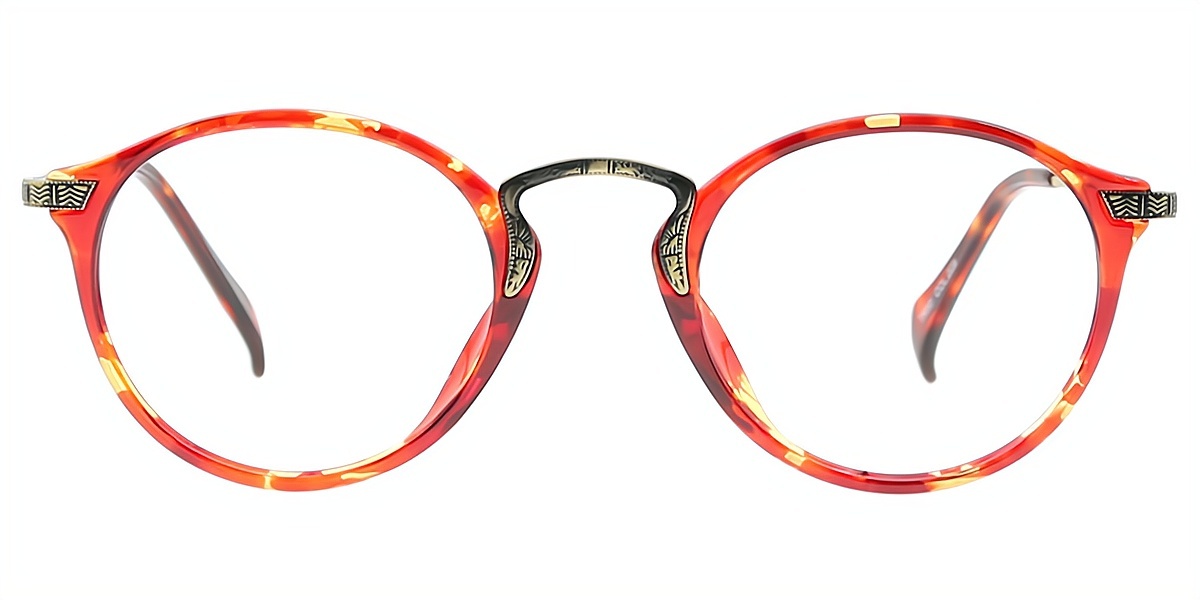 Red Round Retro Refined Metal Eyeglasses