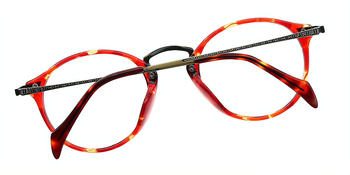 Red Round Retro Refined Metal Eyeglasses