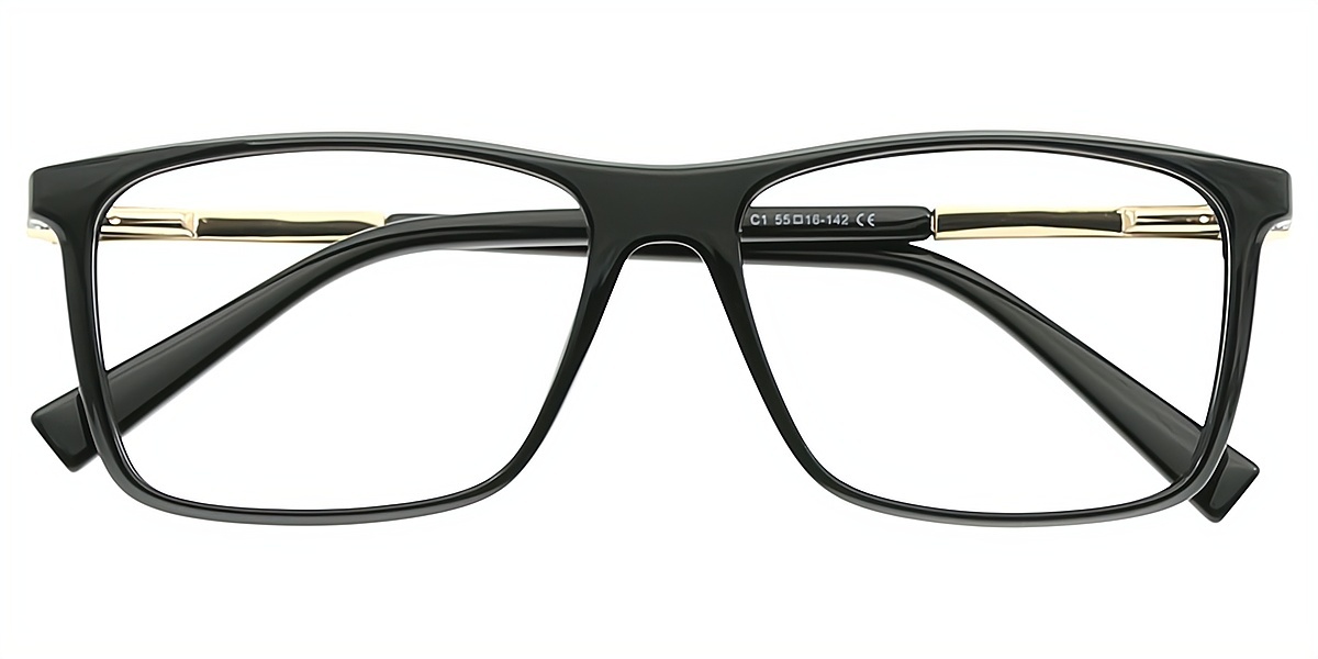 Black Rectangle Classic Horn TR90 Eyeglasses