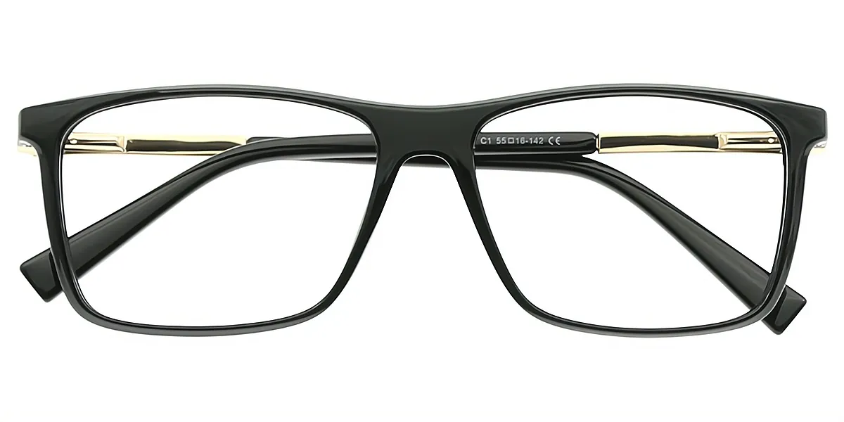 Black Rectangle Classic Horn TR90 Eyeglasses