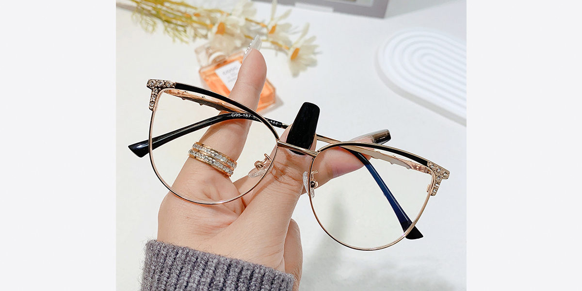 Black Cat Eye Refined Metal Eyeglasses